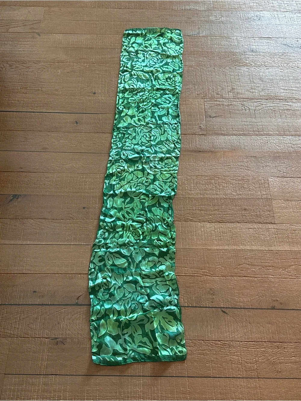Green Floral Satin Scarf - Unbranded
